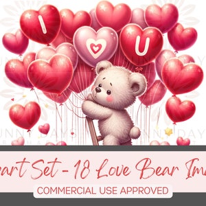 Love Bears Clip Art Love Collection: 18 archivos PNG, Descarga instantánea, Rosa/Rojo/Blanco, Uso comercial y personal, Ideal para el día de San Valentín