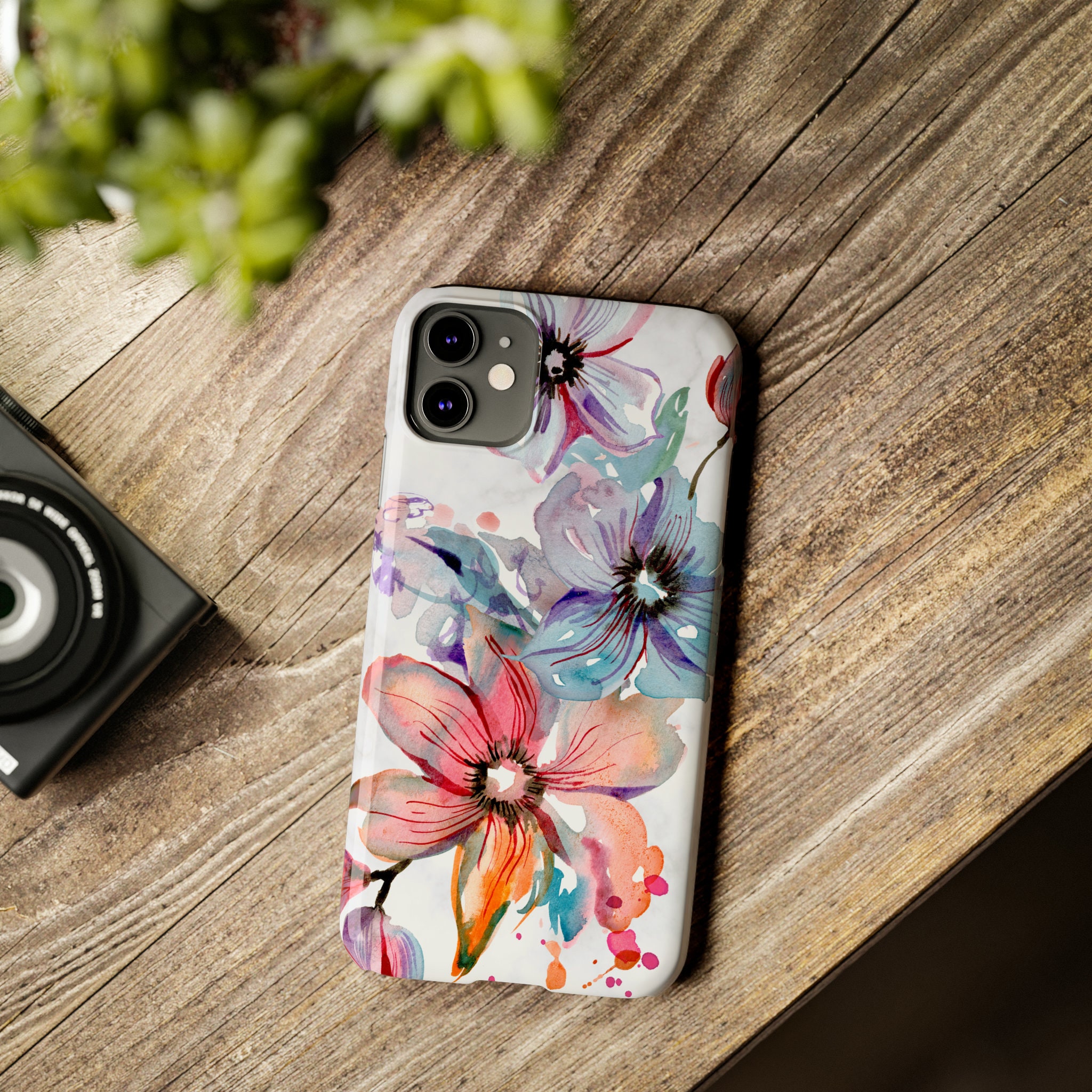 Pretty Watercolor Flowers Slim iPhone Case, iPhone 15, 14, 13, 12, 11, 10, 9, 8, &7, Protective