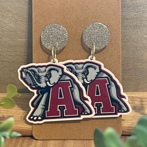 Alabama earrings, Teacher Earrings, Roll Tide, Team Spirit Earrings, Elephant Earrings