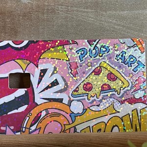 Linda calcomanía de vinilo POP ART para tarjeta de crédito, cubierta de tarjeta de débito, calcomanía para tarjeta de regalo, vinilo holográfico, calcomanía impermeable.