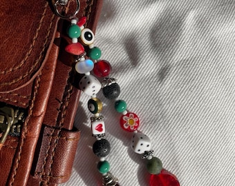 Beaded Keychain Bag Charm | Glass, Metal, Stone, Resin Beads | Earthy Accessory