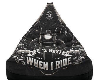 Ride to Freedom Bean Bag Chair Cover,Skeleton Biker Retreat Bean Bag Cover,Man Cave Essential,Gift for Partner, Hubby,Dad.