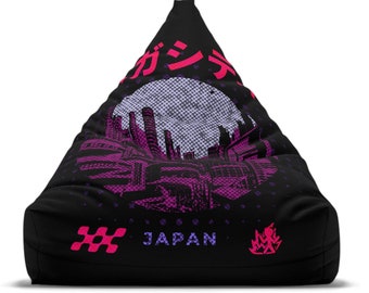 Tokyo Dreamscape Anime Bean Bag Chair Cover,Japan City Rugged Print Bean Bag Cover,Cozy Lounge Essential,Anime ArtLover Gift,Gift for Him.