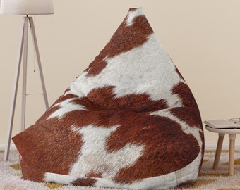 Happy Cow Hide Bean Bag Cover,Print Cow Hide Adult Bean Bag,Cool Chair Cover,Game Room Essential, Neutral Tone ,Great Home Gift