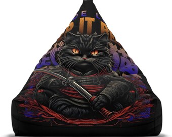 Anime Cat Bean Bag Chair Cover, Warrior Bushido Black Cat Chair Cover,Harajuku Style ,Anime Fan Gift,,Playroom Lounge Essential.Kawai Gift.