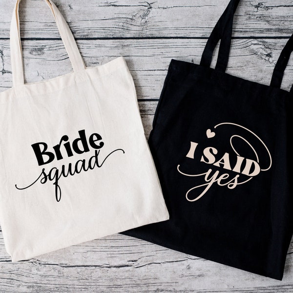 Bridal wedding bags | maid of honor, team squat tote bag, gifts for her, honey moon party, I said yes, Bride Bridal Team, Wedding Tribe