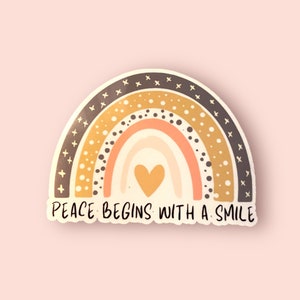 Vrede begint met een glimlach, positieve bevestigingssticker, religieuze citaten, geloofsteken, moeder teresa, cadeau voor vriend, geloof, katholieke kunst