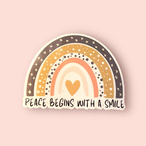 Peace begins with a smile, positive affirmation sticker, religious quotes, faith sign, mother teresa, gift for friend, believe, catholic art