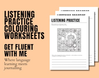 Colouring Worksheets for Listening Practice | Get Fluent With Me Language Learning Planner Study Journal to Print or Download PDF