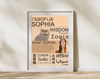 Multilingual Name Poster | Sophia | Etymology Personalised Name Origins and Meanings (Without Frame Margins)