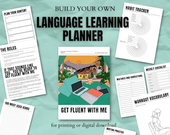 Language Learning Planner and Challenge - Get Fluent With Me Study Journal To Print or Digital Download