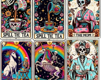 6 The Mom Funny Tarot Card Bundle, Woman Skeleton Mother Sublimation Design, Witchy Vibes Skull Mama PNG File,Snarky Funny, Digital Download