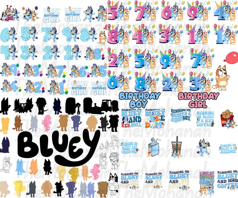 Mega Blue Dog Svg Bundle, Blue Dog Birthday Bundle Blue Dog Family Png Files, Png For Shirts, Birthday Png, Clipart png, Digital Download zdjęcie 10