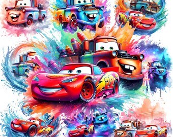 10 PNG Lightning McQuen Cars Splash and Watercolor Digital design PNG file for sublimation - High Resolution -Instant Digital PNG Download