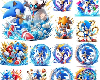 20 Sonic the Hedgehog Splash and Watercolor Digital design PNG file for sublimation - High Resolution -Instant Digital PNG Download