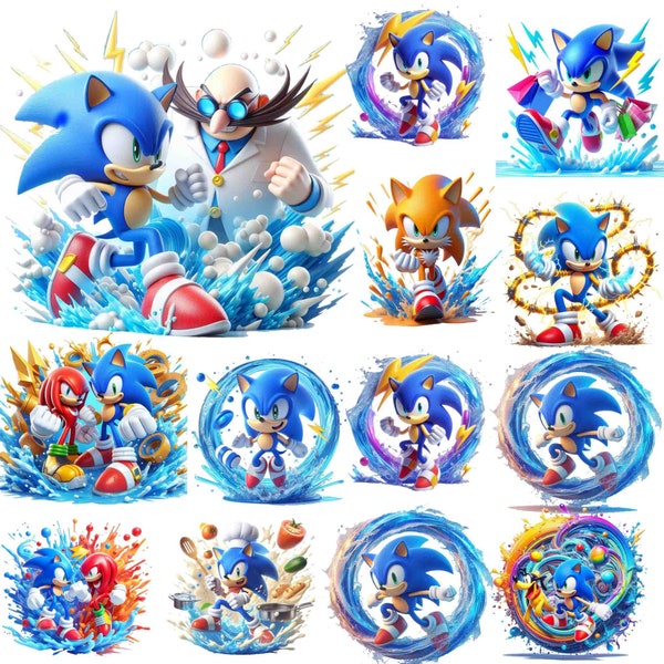 20 Sonic the Hedgehog Splash and Watercolor Digital design PNG file for sublimation - High Resolution -Instant Digital PNG Download