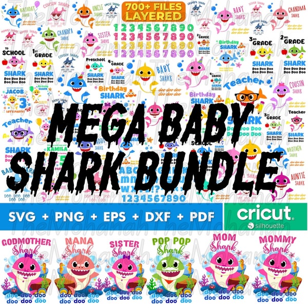 Mega Cute Shark Birthday SVG Bundle, Shark Svg Files for Cricut, Shark Png, Mommy Shark Svg for Shirts, Clipart Digital Download