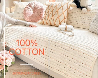 Embroidered 100% Cotton Sofa Cushion Cover: Anti-Slip Couch Protector, Pet Cat Dog Sofa Pad