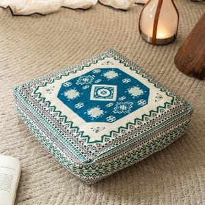 Bohemian Floor Pillow | Handwoven Cotton Meditation Pouf | Zen Tatami Seat Cushion | Moroccan Style Floor Pouf for Living Room & Window Nook