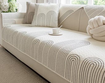 Embroidered 100% Cotton Sofa Cushion Cover: Anti-Slip Couch Protector