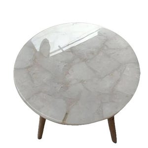 White Quartz Coffee & End Table Top, Agate Stone Side Table, Center Table, Round White Quartz Dining Table Top, Dining Room Furniture