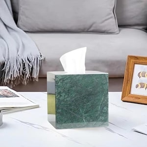 Natural Green Marble Effect Tissue Box, Napkin Dispenser, Luxury Marble Tissue Holder, Marble Vanity Tissue Box, Modern Home & Office Decor