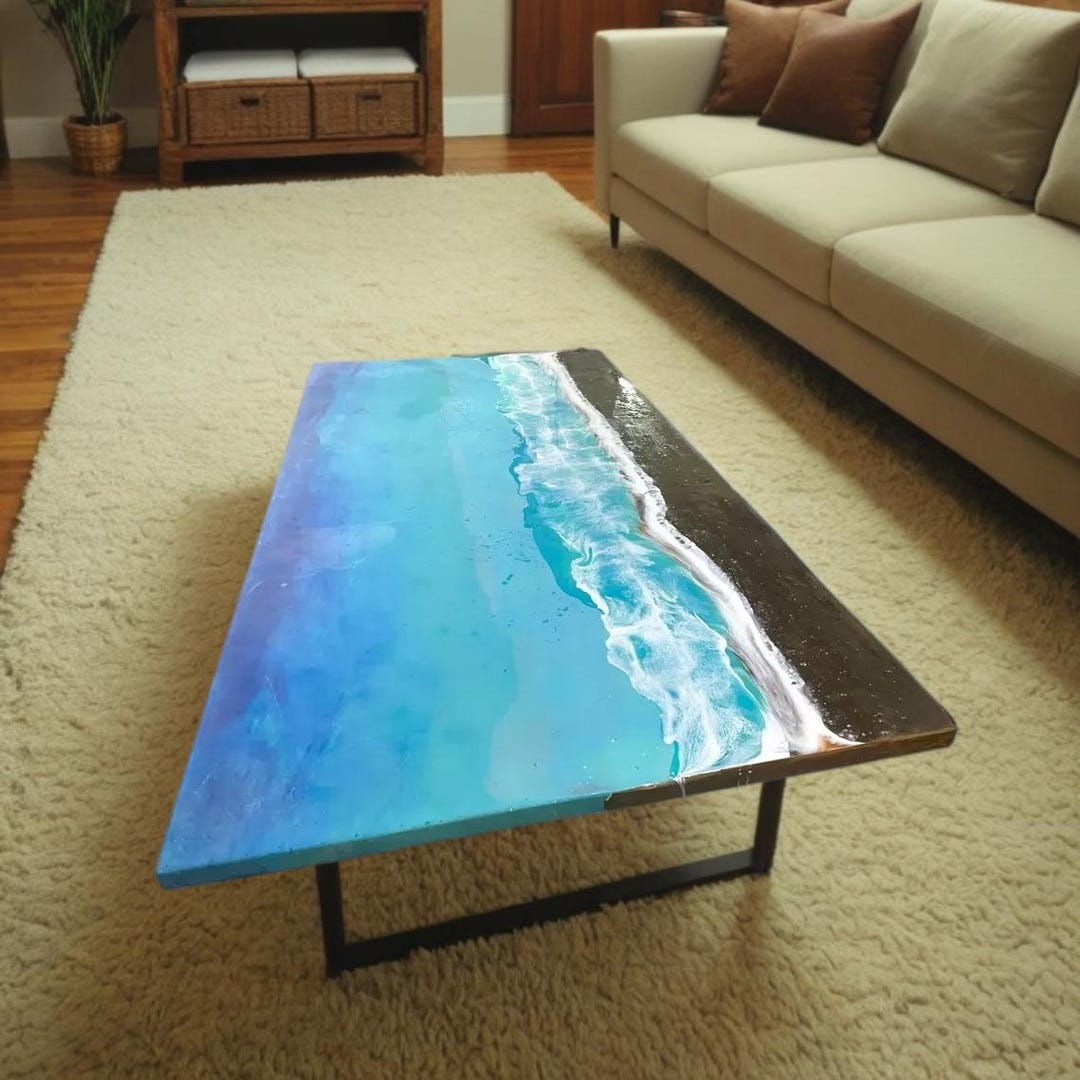 Acacia Wood Ocean Wave Epoxy Table | Custom Resin Dining Table - Etsy
