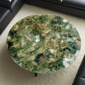 Beautiful Green Agate Round Coffee Table Top Round Table Top/ Natural Fluorite Gem stone Table Top / Farmhouse Furniture For Gift Him