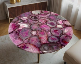 Pink Agate Coffee Table Top: Modern Home Decor