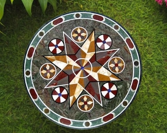 Handmade Green Marble Inlay Table Top – Geometric Star Design