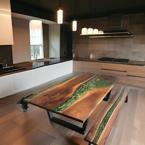 Luxury Live Edge Epoxy Resin Dining Table – Handmade Acacia Wood Green Resin River Table for Home & Office Decor Furniture