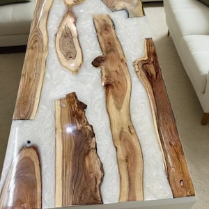 White Resin Epoxy Table, Epoxy Wooden River Table Top, Epoxy Live Edge Walnut Table, Epoxy Coffee Table, Epoxy Center Sofa Table Top décor