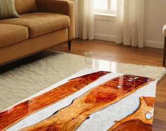 Tablero de mesa de resina epoxi blanca: Mostrador de madera moderno de mediados de siglo