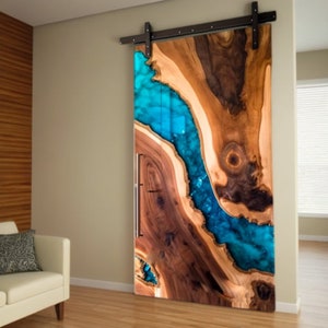 Single Sliding Door, Blue Resin Sliding Door, Sliding Barn Door, Living Room Barn Door, Antique Handmade Craftsmanship to Your Home Decor