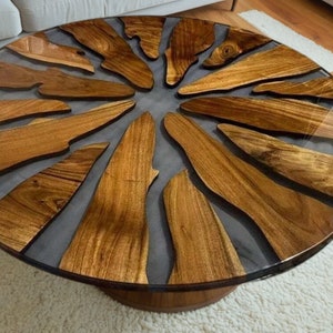 Clear Epoxy Resin Table Top, Round Wooden Coffee Table, Epoxy Dine Table, Living Room Center Sofa Table Epoxy River Table, Acacia Wood Table