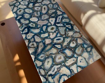 Blue Agate Dining Table: Handmade Gemstone Tabletop, Luxury Stone Furniture