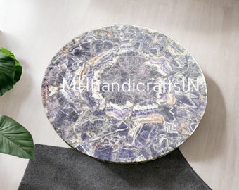 Round Amethyst Coffee Table Top: Natural Purple Agate, Living Room Decor