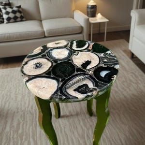 Mesa de piedra de ágata negra, mesa auxiliar de ágata, tablero de mesa central de ágata, tablero de mesa de consola de ágata, decoración de sala de estar hecha a mano