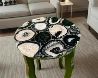 Black Agate Stone Table Top: Handmade Living Room Decor