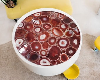 Round Pink Agate Table Top: Natural Onyx Stone Coffee Table