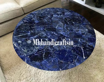 Tablero de mesa de piedra de sodalita azul hecho a mano: Mesa de comedor redonda de ágata