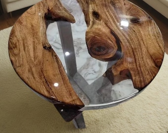 Clear Epoxy Coffee Table, Round Wooden Side Table Custom Resin Table Walnut Epoxy Table, Epoxy Sofa table Top Live Edge Modern Furniture Art