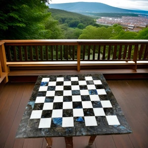 Buy Labradorite & Marble Chess Board Artisan Blue and White Gemstone Chess Table Handcrafted Labradorite Luxury Chess Set gift for loves one