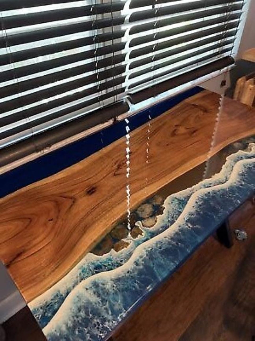 Ocean Wave Epoxy Resin Dining Table: Live Edge Oak, Modern Art - Etsy