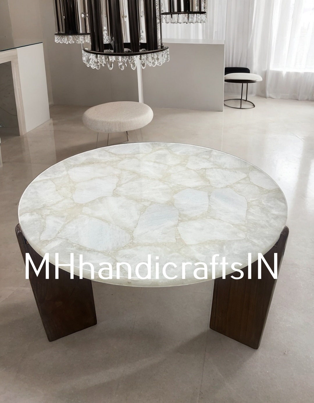 Luxury White Quartz Side Table Top, Quartz Center & End , Coffee Table Top Decorative Furniture ...
