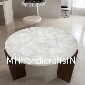 Luxury White Quartz Side Table Top, Quartz Center & End , Coffee Table Top Decorative Furniture Ideas For Your Home  Decor