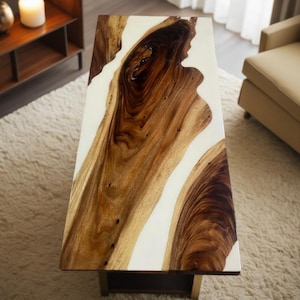 Natürliche Walnuss Weiß Epoxy Esstisch, Weiß Epoxidharz Walnuss Tisch, Luxus Esstisch Top, Wohnzimmer Dekor Handgemachte Möbel
