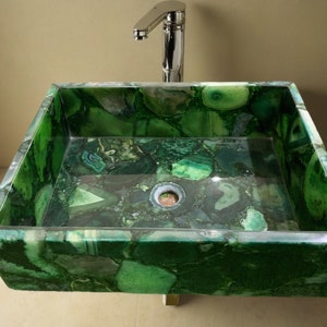 Green Agate Sink, Vanity Counter Top Sink / Agate Gemstone Wash Basin / Stone Wash Basin Kitchen & bathroom Sink Décor Interior