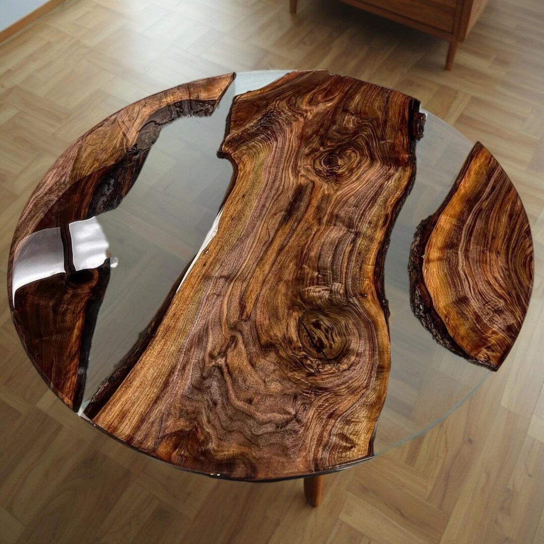 Wooden Clear Resin Table Top, Epoxy Coffee Table Top, Round Dining ...