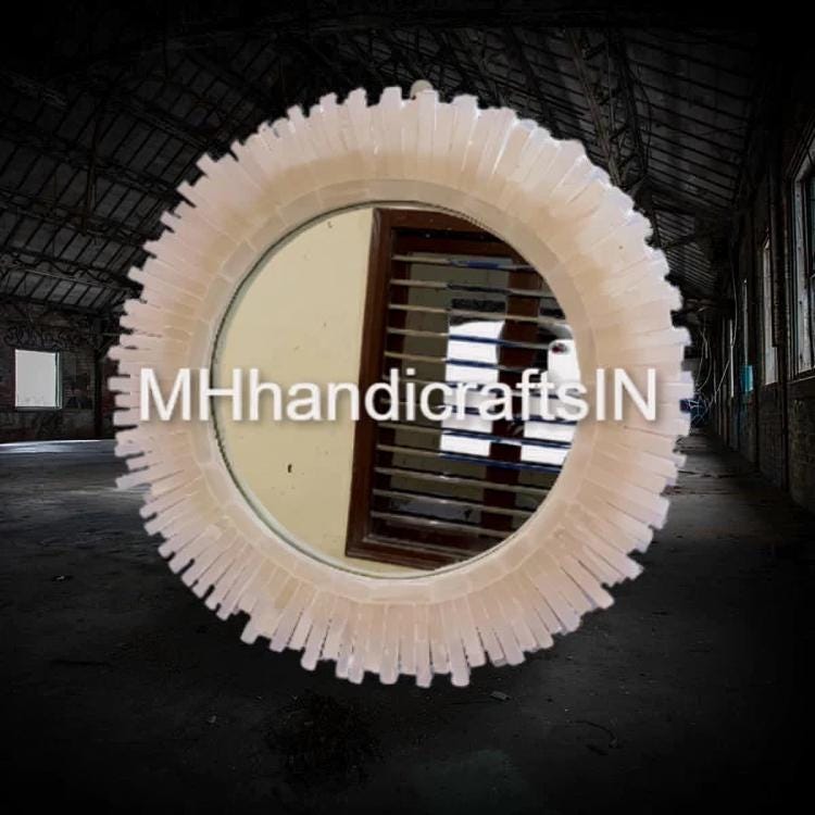 Selenite Stone Wall Mirror, Handmade Crystal Quartz Mirror, Unique Bathroom Mirror, Entry Way Mirror, Kitchen Mirror, Exclusive Wall Mirror